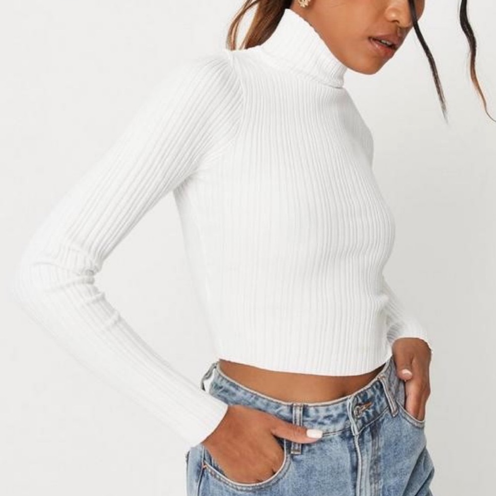 NEW White Rib Knit Turtleneck Crop Top